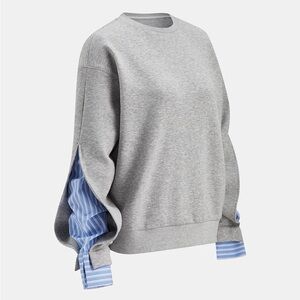 Commense Striped Shirt Panel Crew Neck Sweatshirt